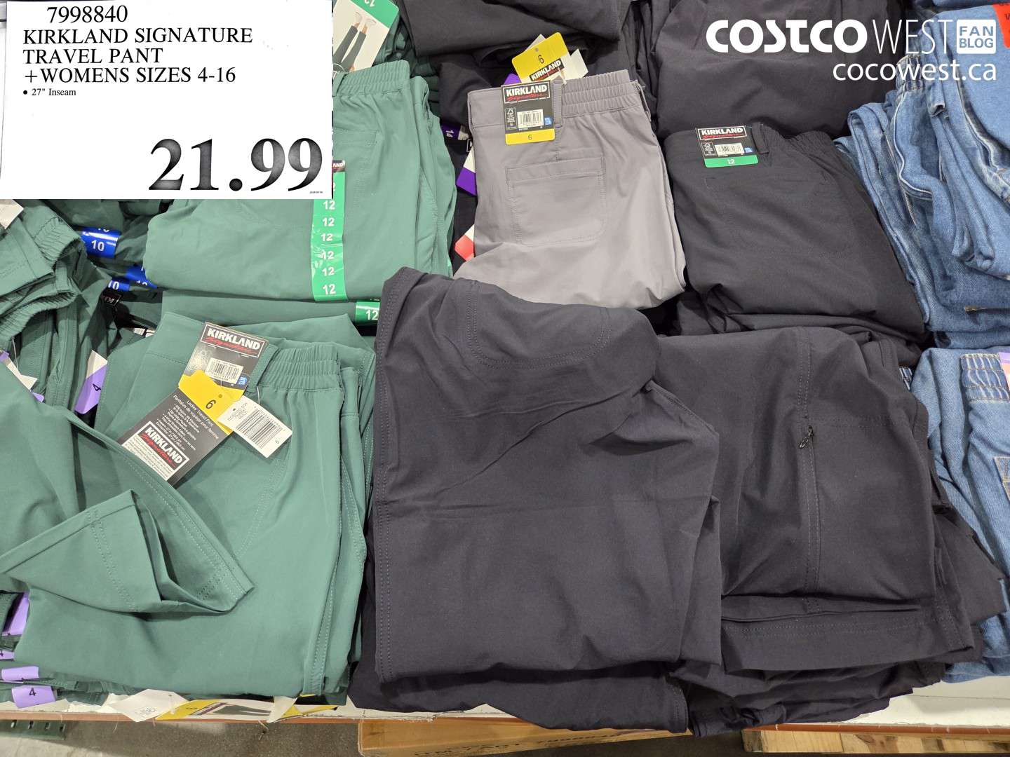 7998840 KIRKLAND SIGNATURE TRAVEL PANT + WOMENS SIZES 4-16 $21.99