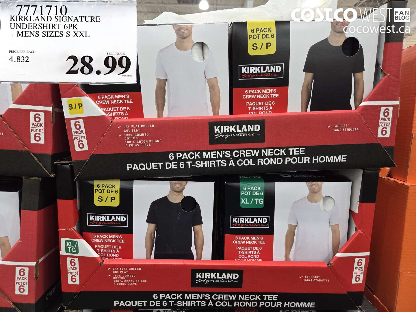 7771710 KIRKLAND SIGNATURE UNDERSHIRT 6PK + MENS SIZES S-XXL $28.99