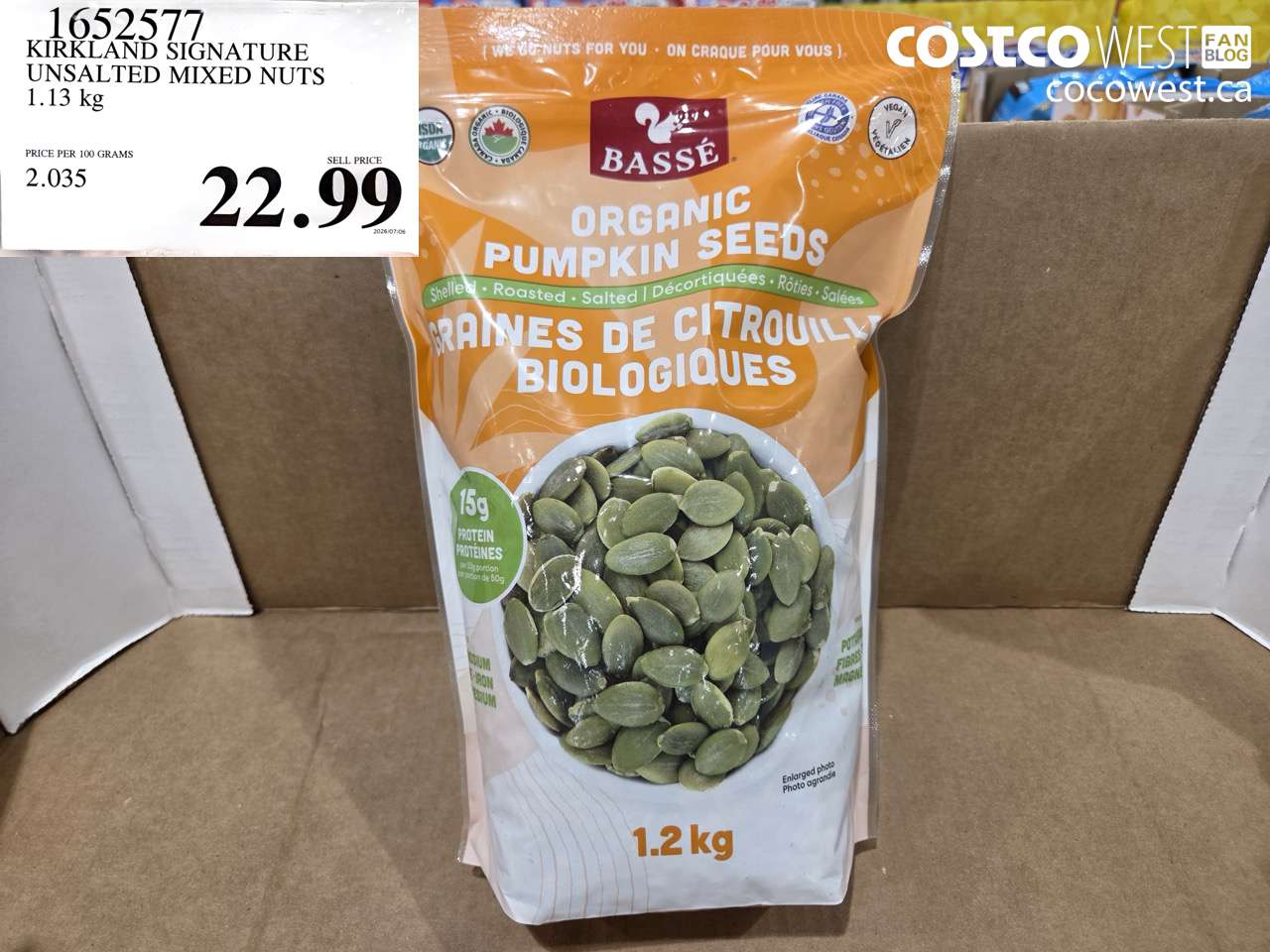 1652577 KIRKLAND SIGNATURE UNSALTED MIXED NUTS 1.13 KG $22.99