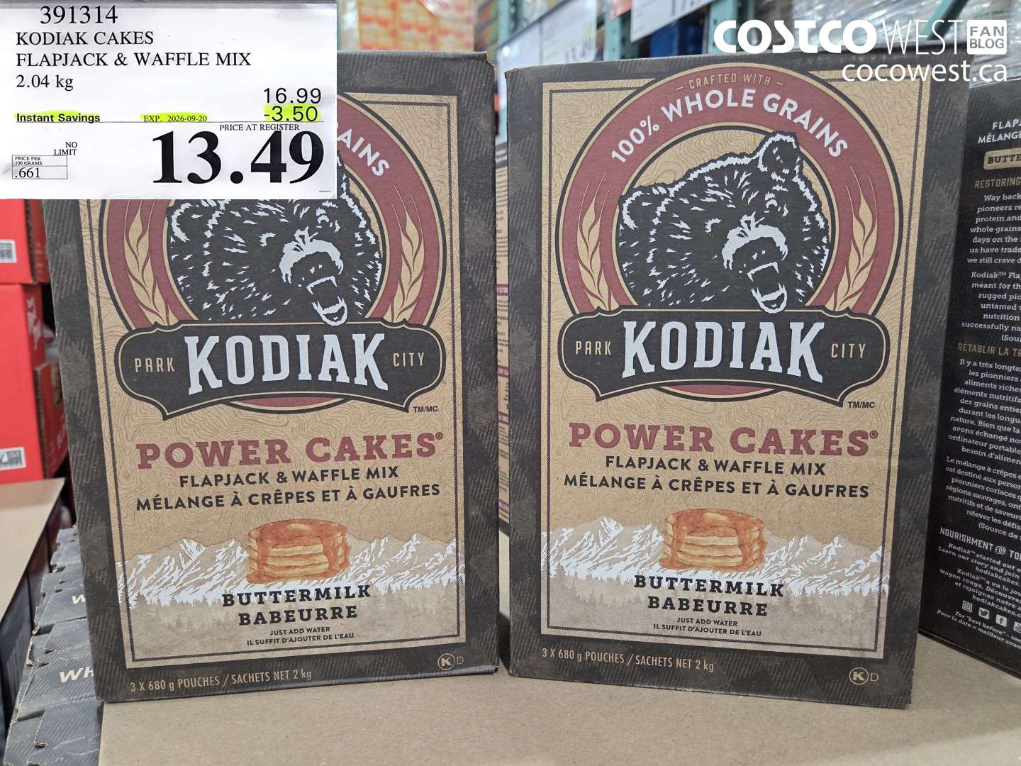 391314 KODIAK CAKES FLAPJACK & WAFFLE MIX 2.04 KG ($3.50 INSTANT SAVINGS EXPIRES ON 2026-09-20) $13.49