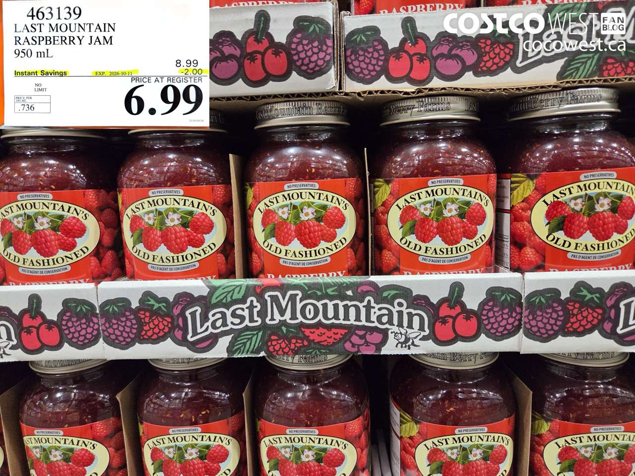 463139 LAST MOUNTAIN RASPBERRY JAM 950 ML ($2.00 INSTANT SAVINGS EXPIRES ON 2026-10-11) $6.99