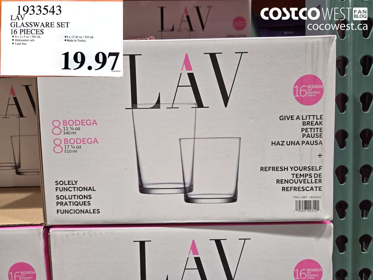 1933543 LAV GLASSWARE SET 16 PIECES $19.97