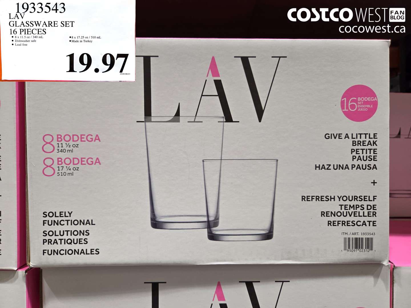 1933543 LAV GLASSWARE SET 16 PIECES $19.97