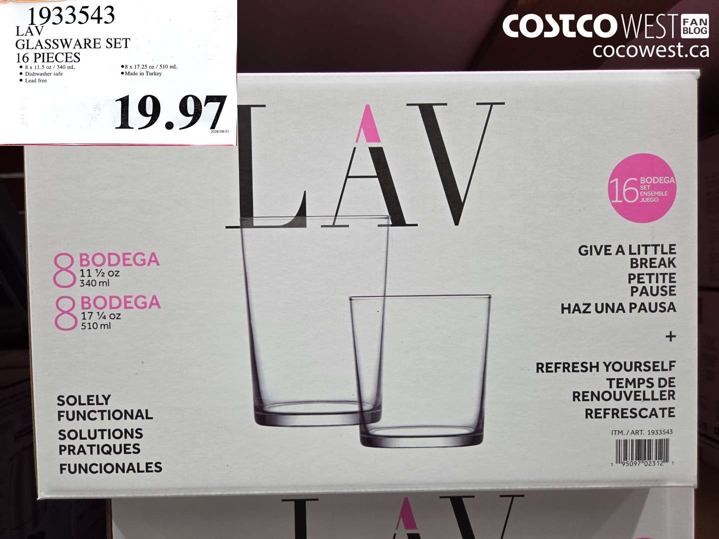 1933543 LAV GLASSWARE SET 16 PIECES $19.97