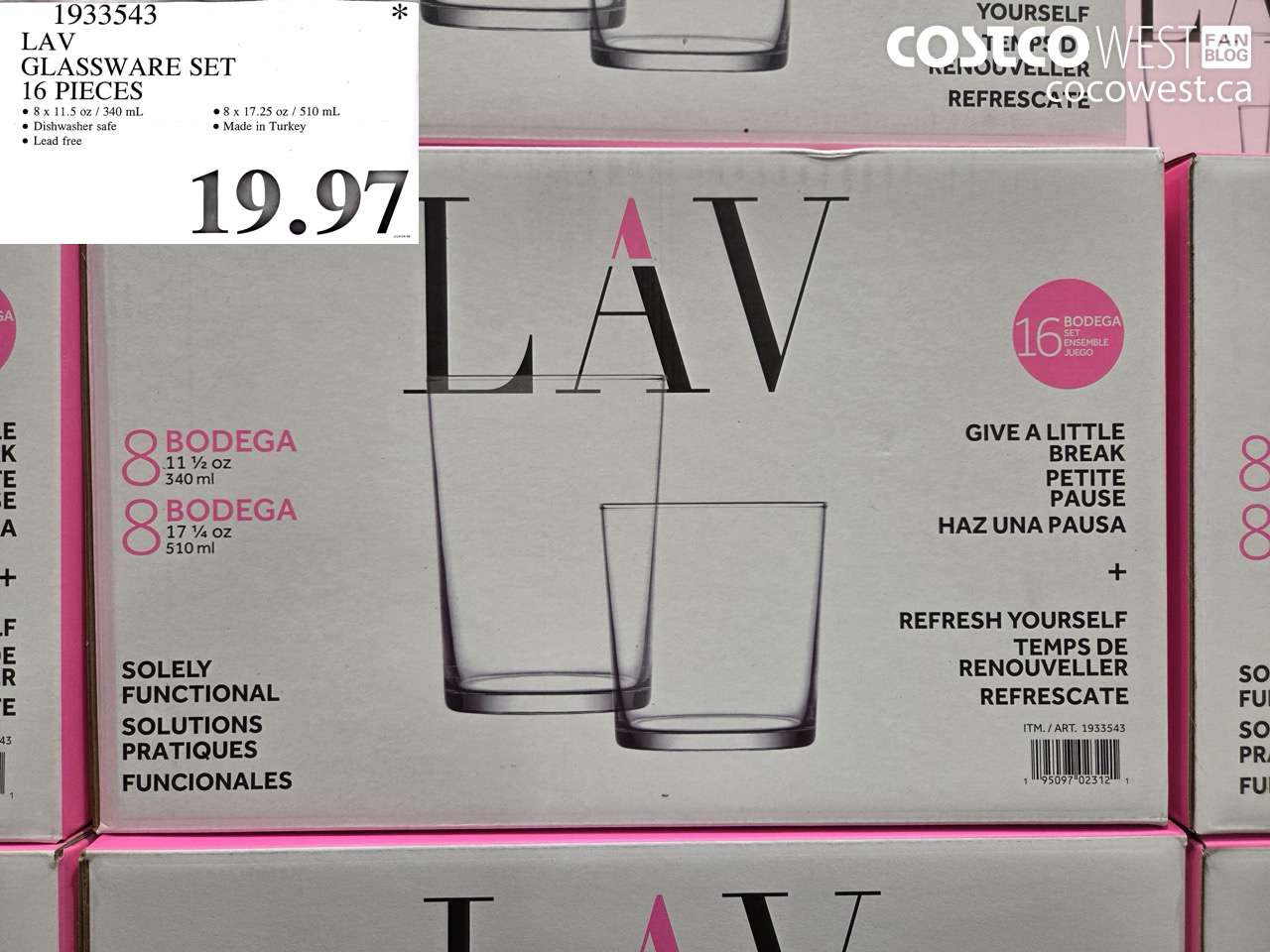 1933543 LAV GLASSWARE SET 16 PIECES $19.97