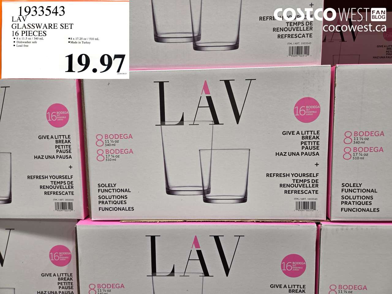 1933543 LAV GLASSWARE SET 16 PIECES $19.97