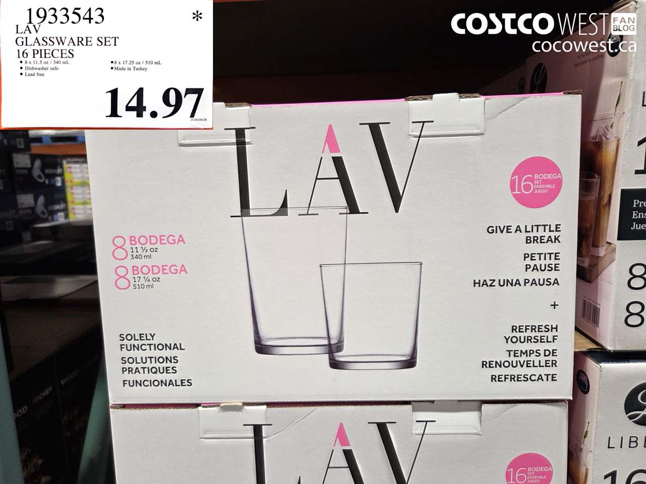 1933543 LAV GLASSWARE SET 16 PIECES $14.97