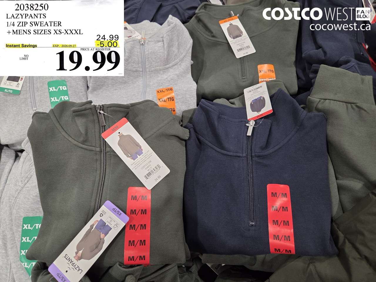 2038250 LAZYPANTS 1/4 ZIP SWEATER MENS SIZES XS-XXXL ($5.00 INSTANT SAVINGS EXPIRES ON 2026-09-27) $19.99