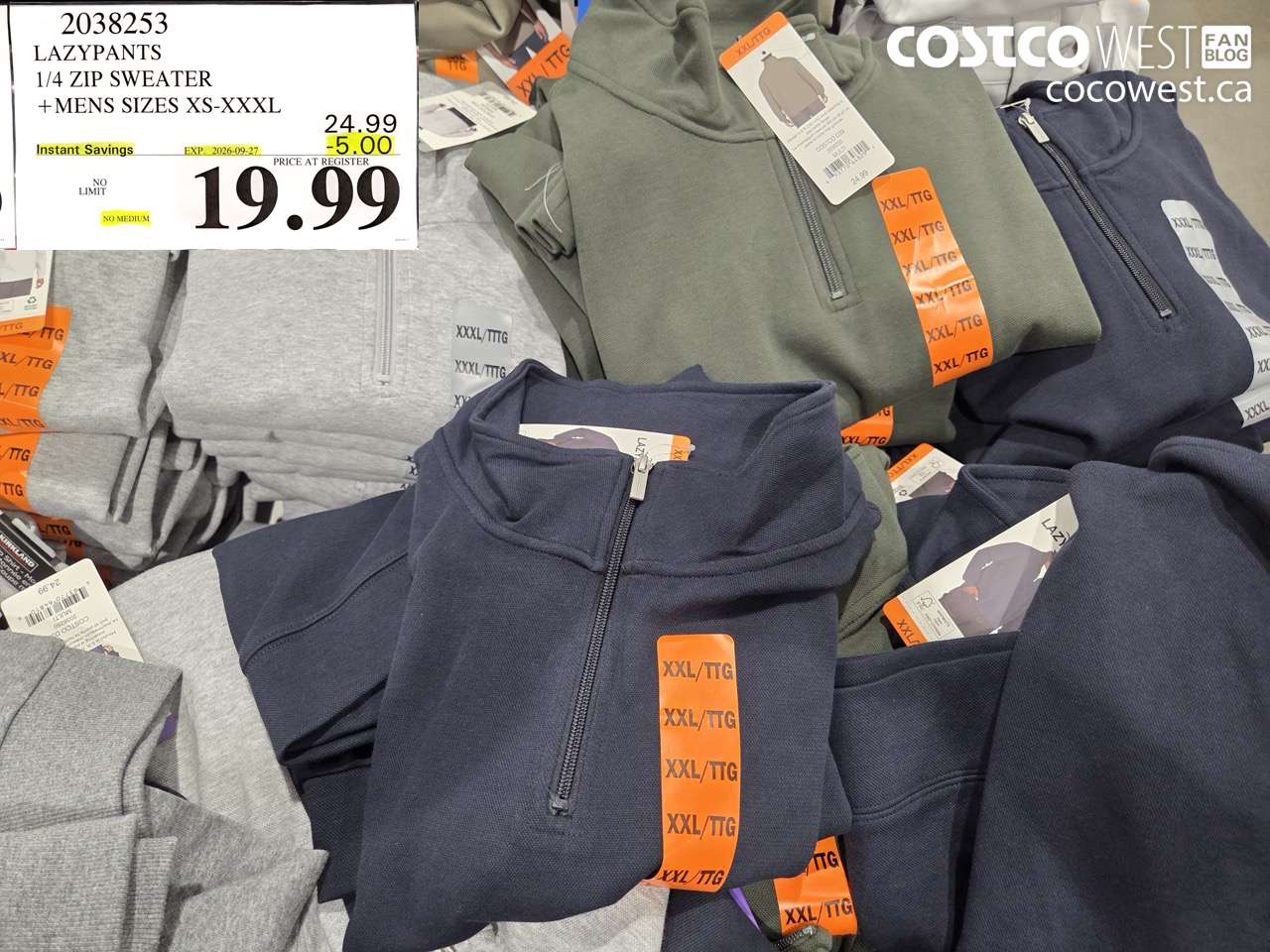 2038253 LAZYPANTS 1/4 ZIP SWEATER MENS SIZES XS-XXXL ($5.00 INSTANT SAVINGS EXPIRES ON 2026-09-27) $19.99