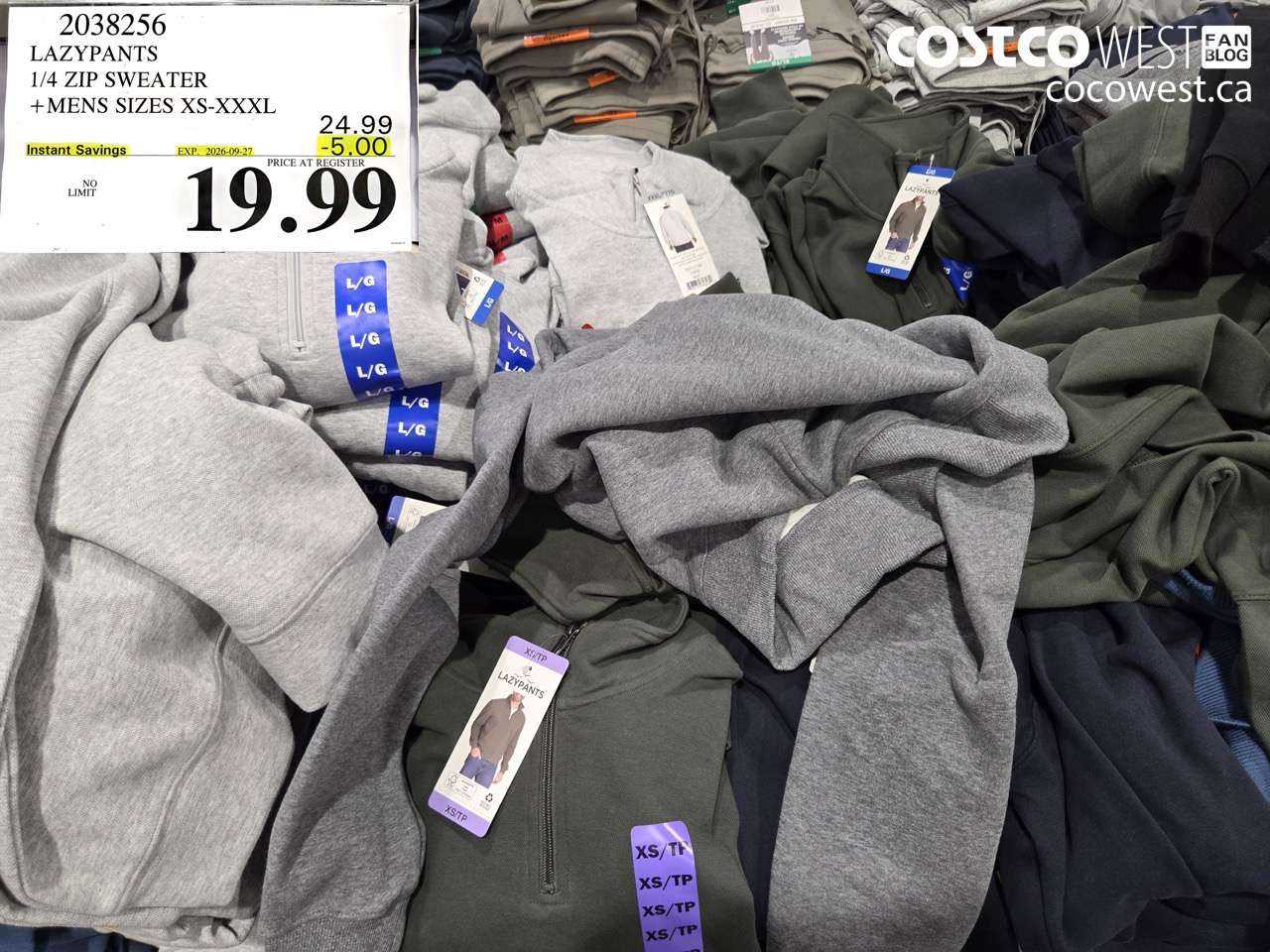 2038256 LAZYPANTS 1/4 ZIP SWEATER MENS SIZES XS-XXXL ($5.00 INSTANT SAVINGS EXPIRES ON 2026-09-27) $19.99