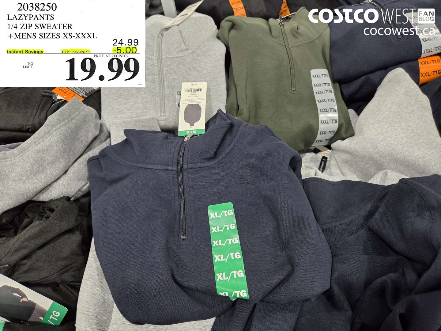 2038250 LAZYPANTS 1/4 ZIP SWEATER + MENS SIZES XS-XXXL ($5.00 INSTANT SAVINGS EXPIRES ON 2026-09-27) $19.99