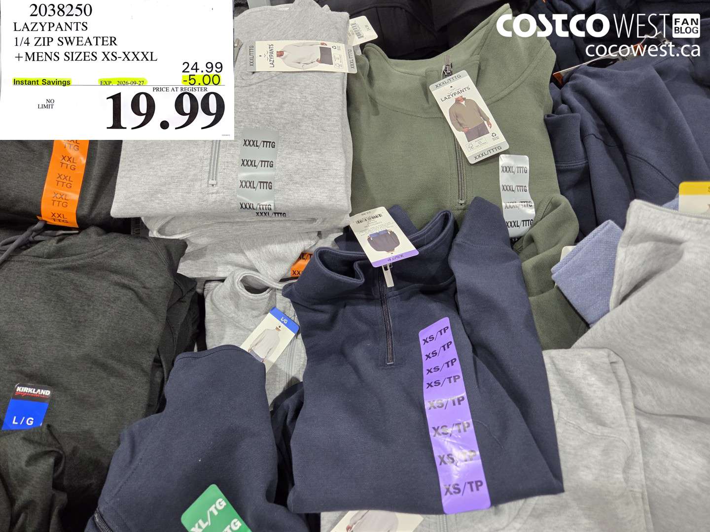 2038250 LAZYPANTS 1/4 ZIP SWEATER + MENS SIZES XS-XXXL ($5.00 INSTANT SAVINGS EXPIRES ON 2026-09-27) $19.99