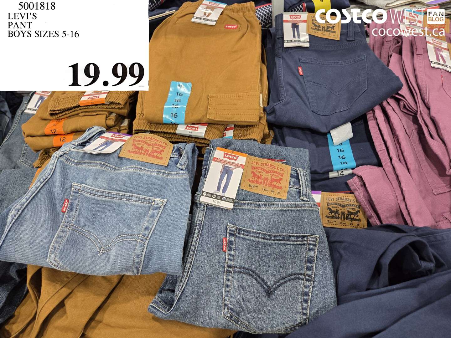 5001818 LEVI'S PANT BOYS SIZES 5-16 $19.99