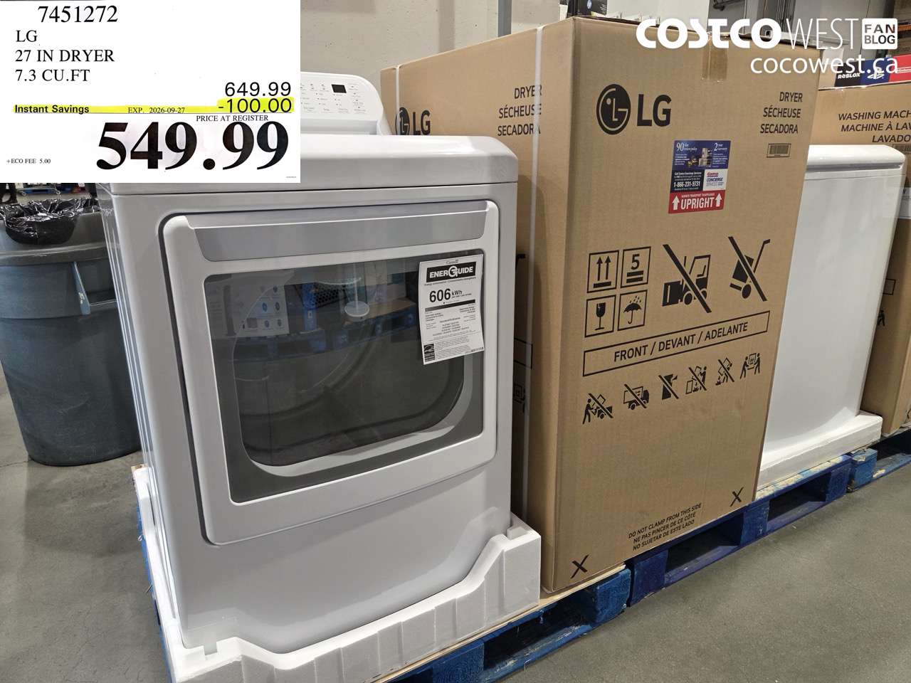 7451272 LG 27 IN DRYER 7.3 CU.FT ($100.00 INSTANT SAVINGS EXPIRES ON 2026-09-27) $549.99