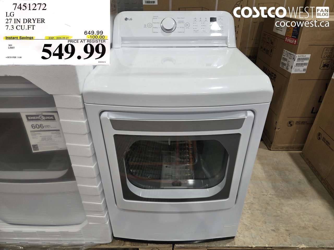 7451272 LG 27 IN DRYER 7.3 CU.FT ($100.00 INSTANT SAVINGS EXPIRES ON 2026-09-27) $549.99