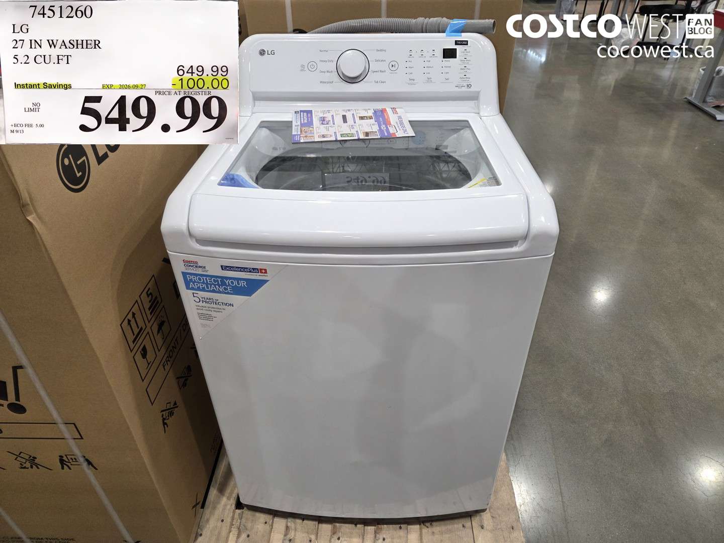 7451260 LG 27 IN WASHER 5.2 CU.FT ($100.00 INSTANT SAVINGS EXPIRES ON 2026-09-27) $549.99