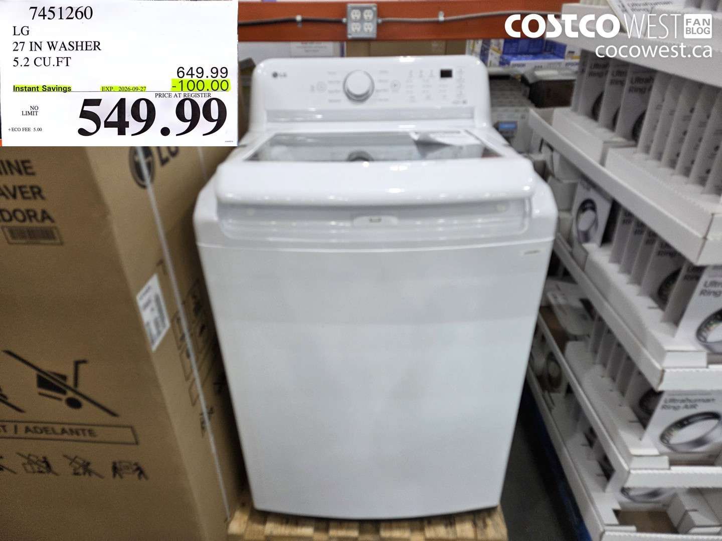 7451260 LG 27 IN WASHER 5.2 CU.FT ($100.00 INSTANT SAVINGS EXPIRES ON 2026-09-27) $549.99