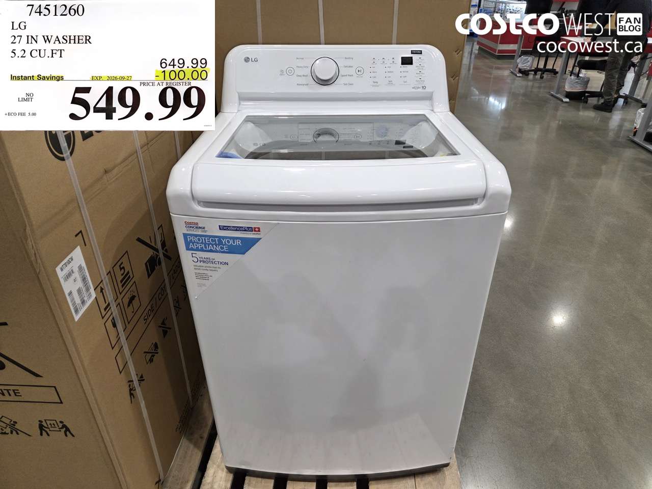 7451260 LG 27 IN WASHER 5.2 CU.FT ($100.00 INSTANT SAVINGS EXPIRES ON 2026-09-27) $549.99