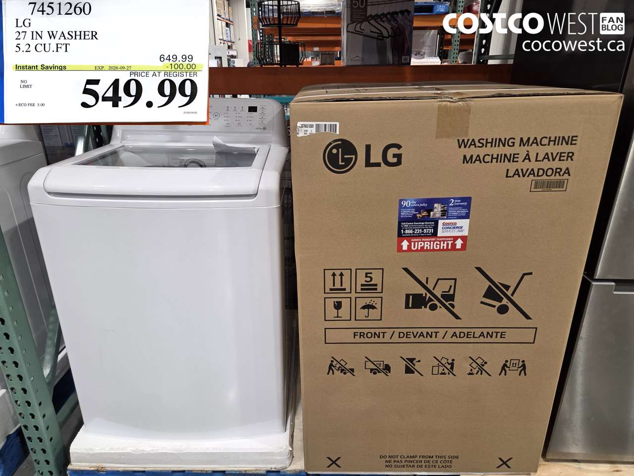7451260 LG 27 IN WASHER 5.2 CU.FT ($100.00 INSTANT SAVINGS EXPIRES ON 2026-09-27) $549.99