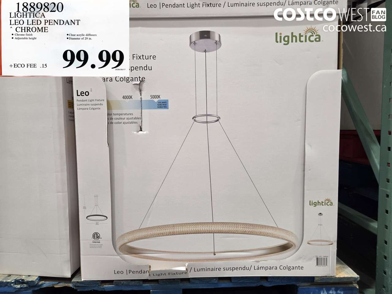 1889820 LIGHTICA LEO LED PENDANT CHROME $99.99