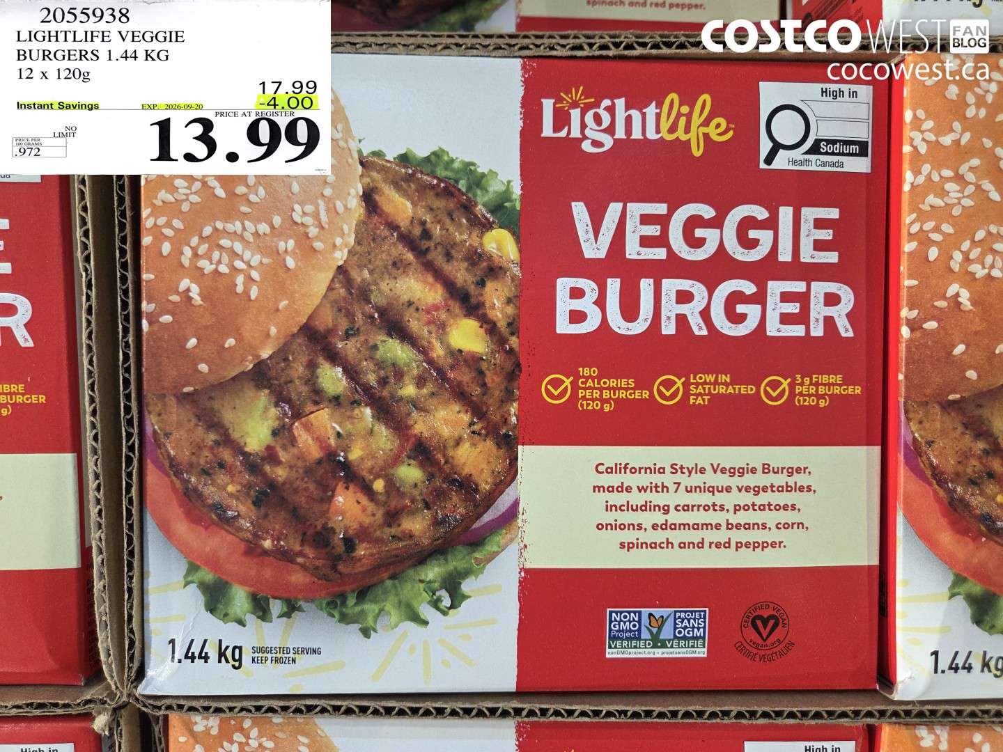 2055938 LIGHTLIFE VEGGIE BURGERS 1.44 KG 12 X 120G ($4.00 INSTANT SAVINGS EXPIRES ON 2026-09-20) $13.99