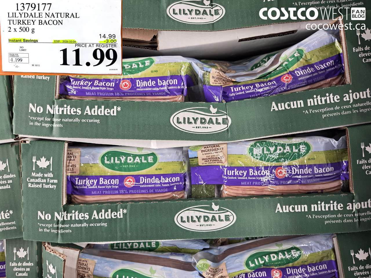 1379177 LILYDALE NATURAL TURKEY BACON 2 X 500 G ($3.00 INSTANT SAVINGS EXPIRES ON 2026-10-04) $11.99