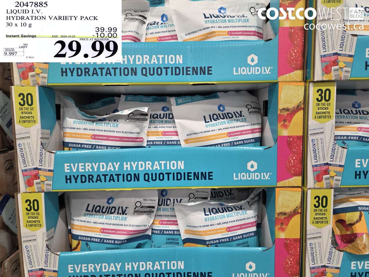 2047885 LIQUID I.V. HYDRATION VARIETY PACK 30 X 10 G ($10.00 INSTANT SAVINGS EXPIRES ON 2026-10-25) $29.99