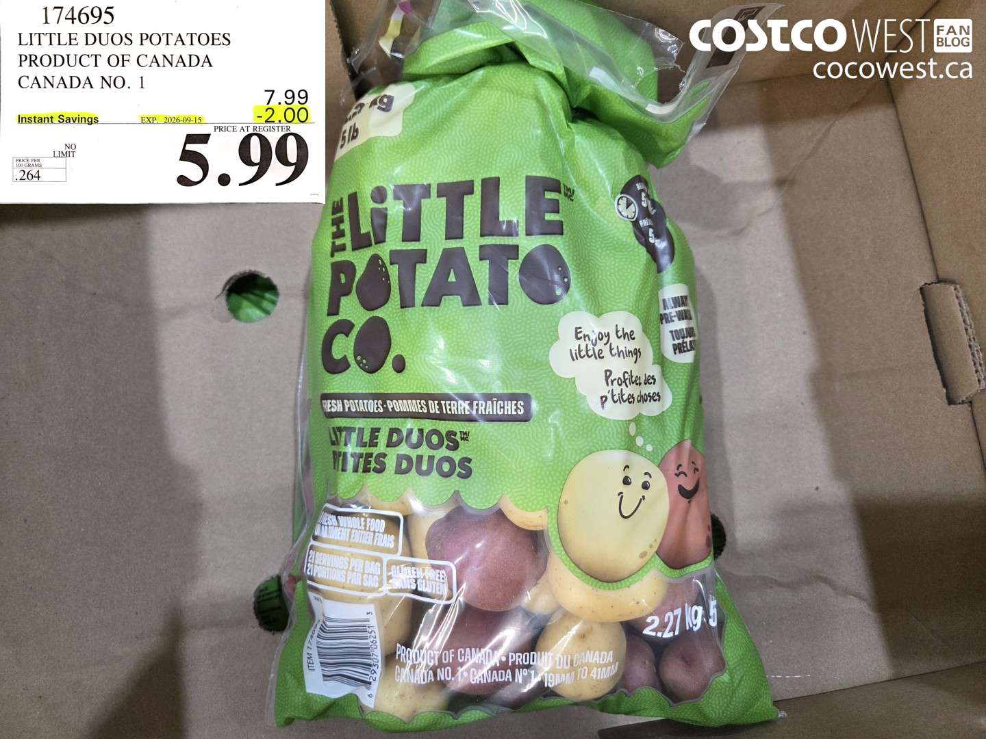 174695 LITTLE DUOS POTATOES PRODUCT OF CANADA CANADA NO. 1 ($2.00 INSTANT SAVINGS EXPIRES ON 2026-09-15) $5.99