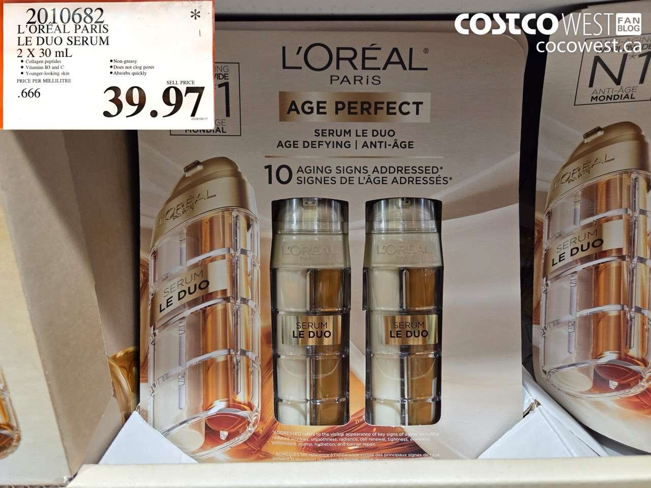 2010682 L'OREAL PARIS LE DUO SERUM 2 X 30 ML $39.97