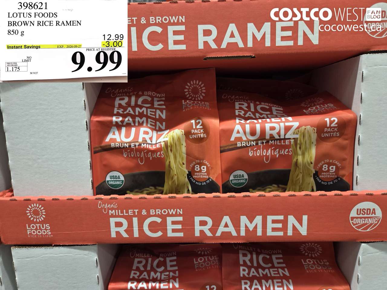 398621 LOTUS FOODS BROWN RICE RAMEN 850 G ($3.00 INSTANT SAVINGS EXPIRES ON 2026-09-27) $9.99