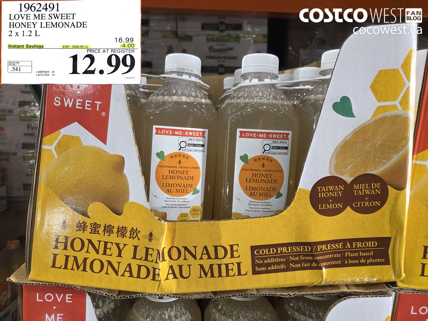1962491 LOVE ME SWEET HONEY LEMONADE 2 X 1.2 L ($4.00 INSTANT SAVINGS EXPIRES ON 2026-09-12) $12.99