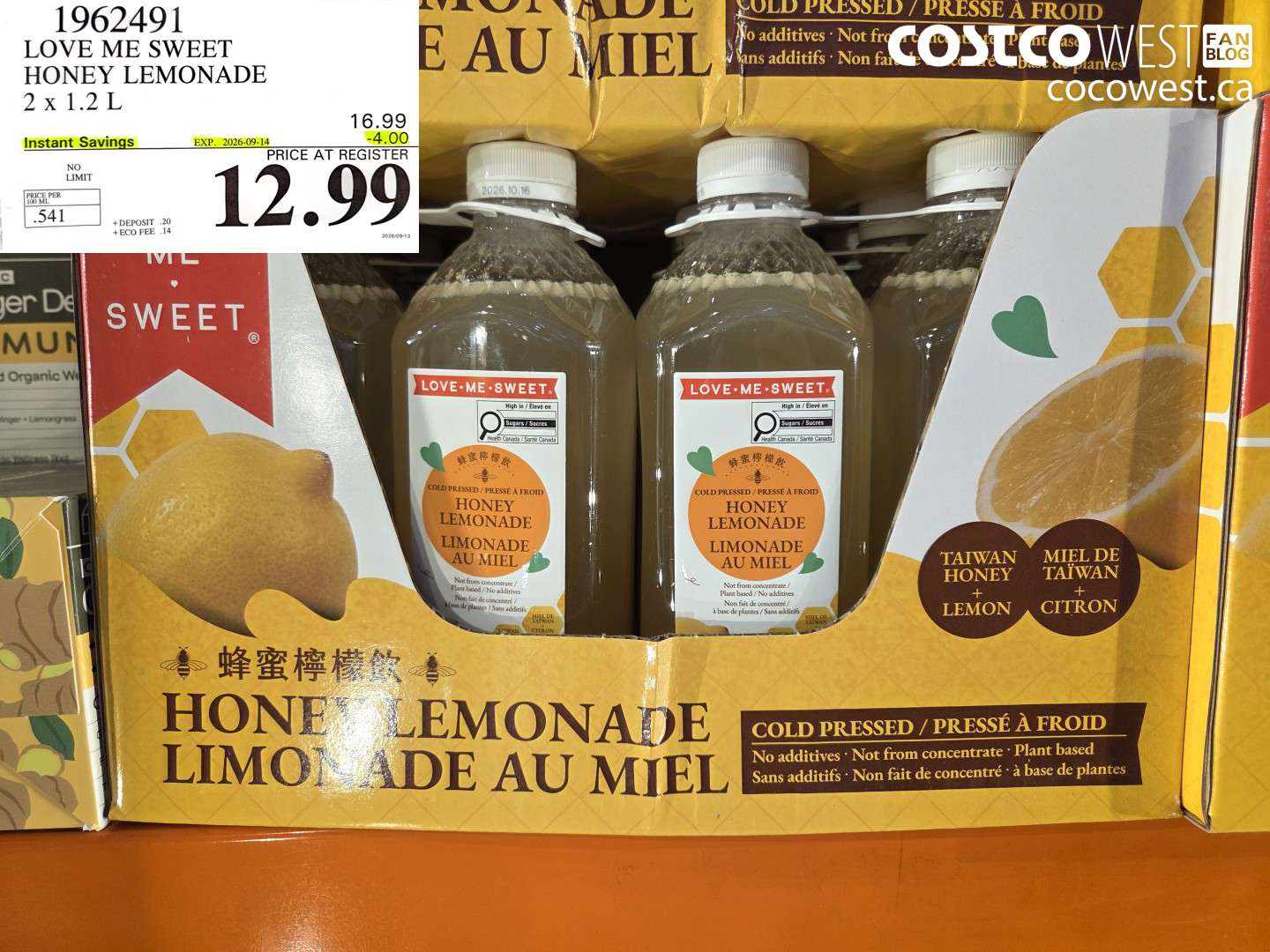 1962491 LOVE ME SWEET HONEY LEMONADE 2 X 1.2 L ($4.00 INSTANT SAVINGS EXPIRES ON 2026-09-14) $12.99