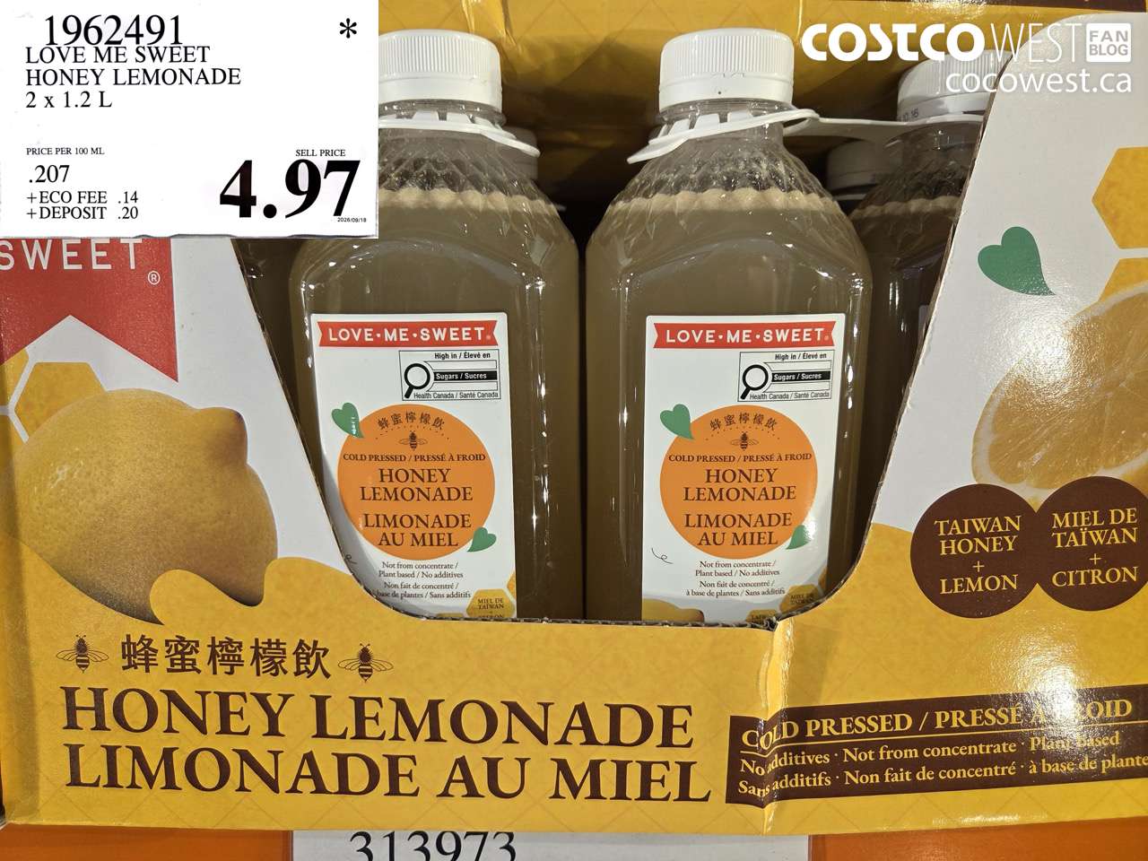 1962491 LOVE ME SWEET HONEY LEMONADE 2 X 1.2 L $4.97