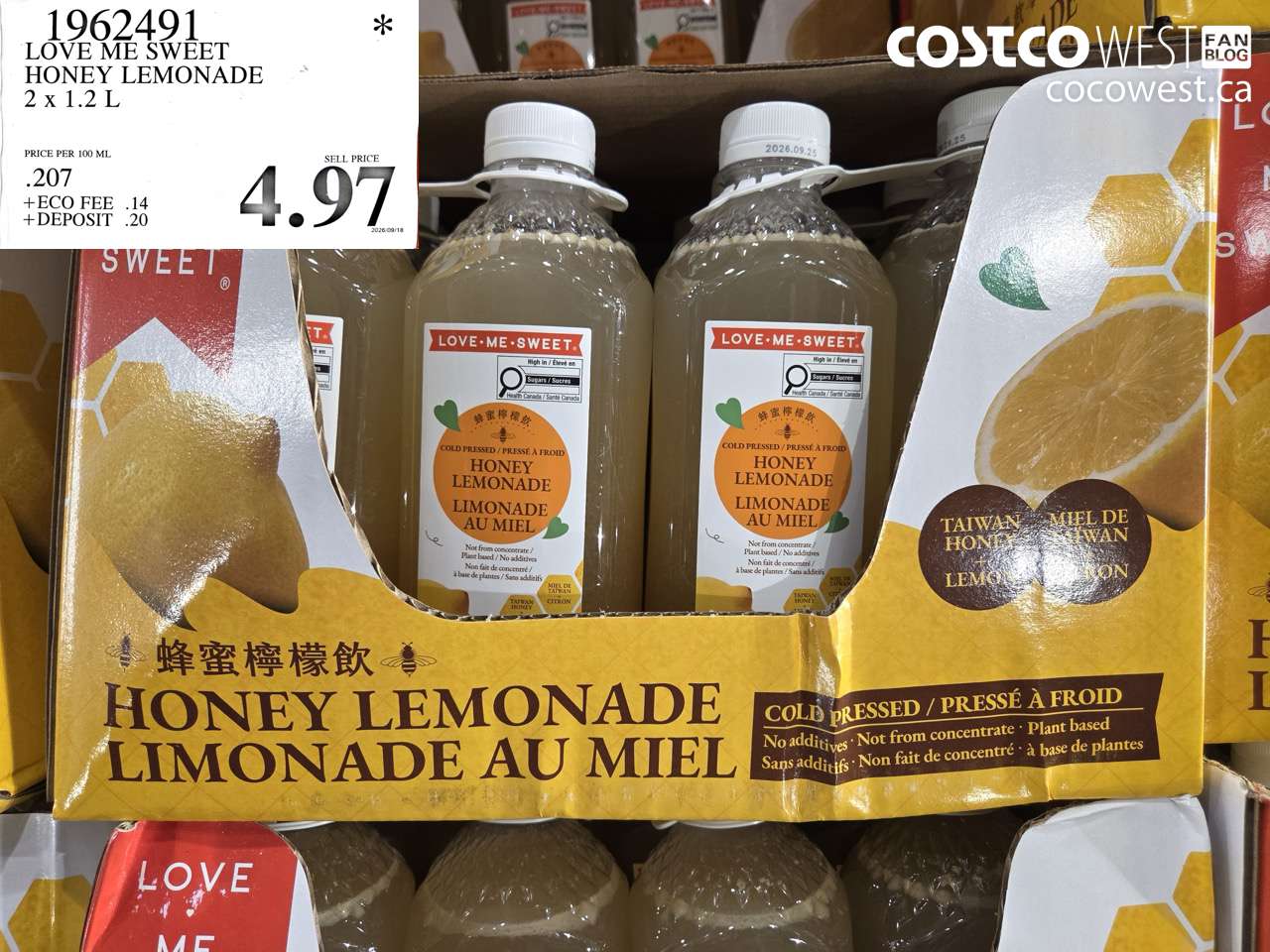 1962491 LOVE ME SWEET HONEY LEMONADE 2 X 1.2 L $4.97