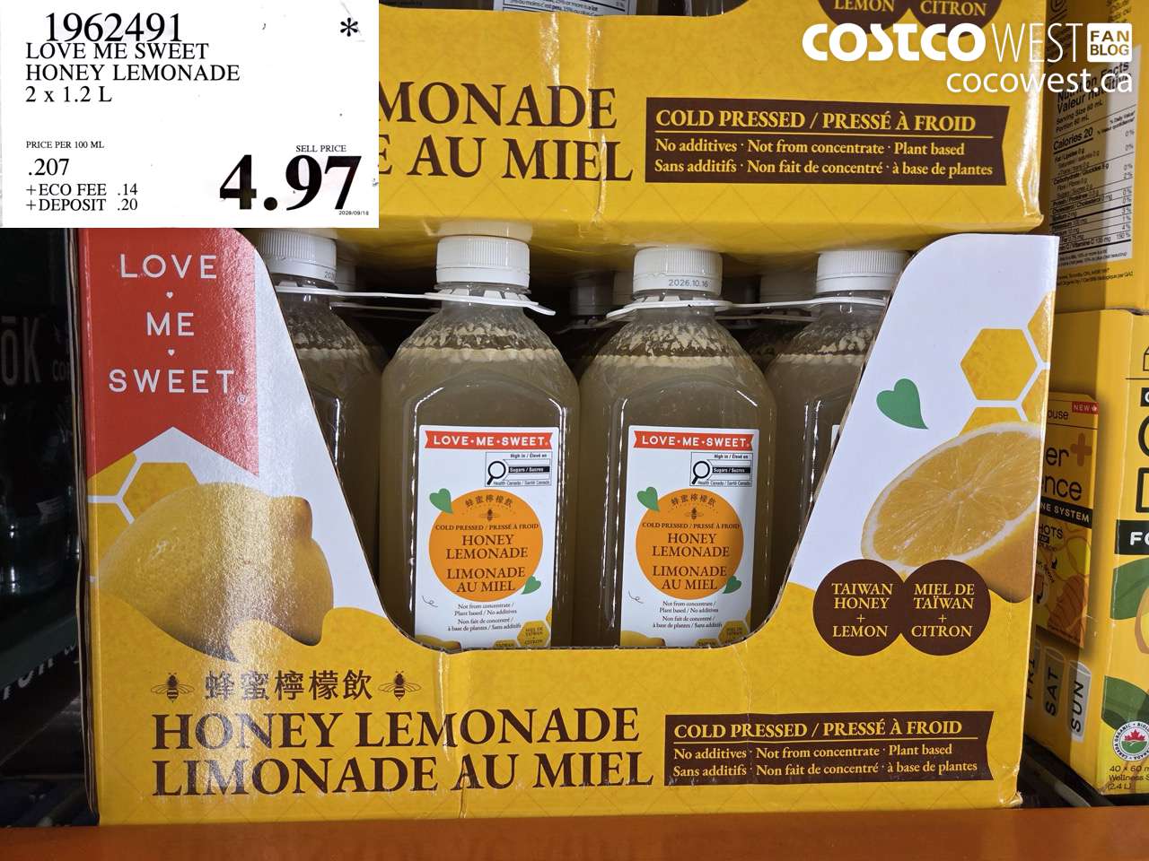 1962491 LOVE ME SWEET HONEY LEMONADE 2 X 1.2 L $4.97
