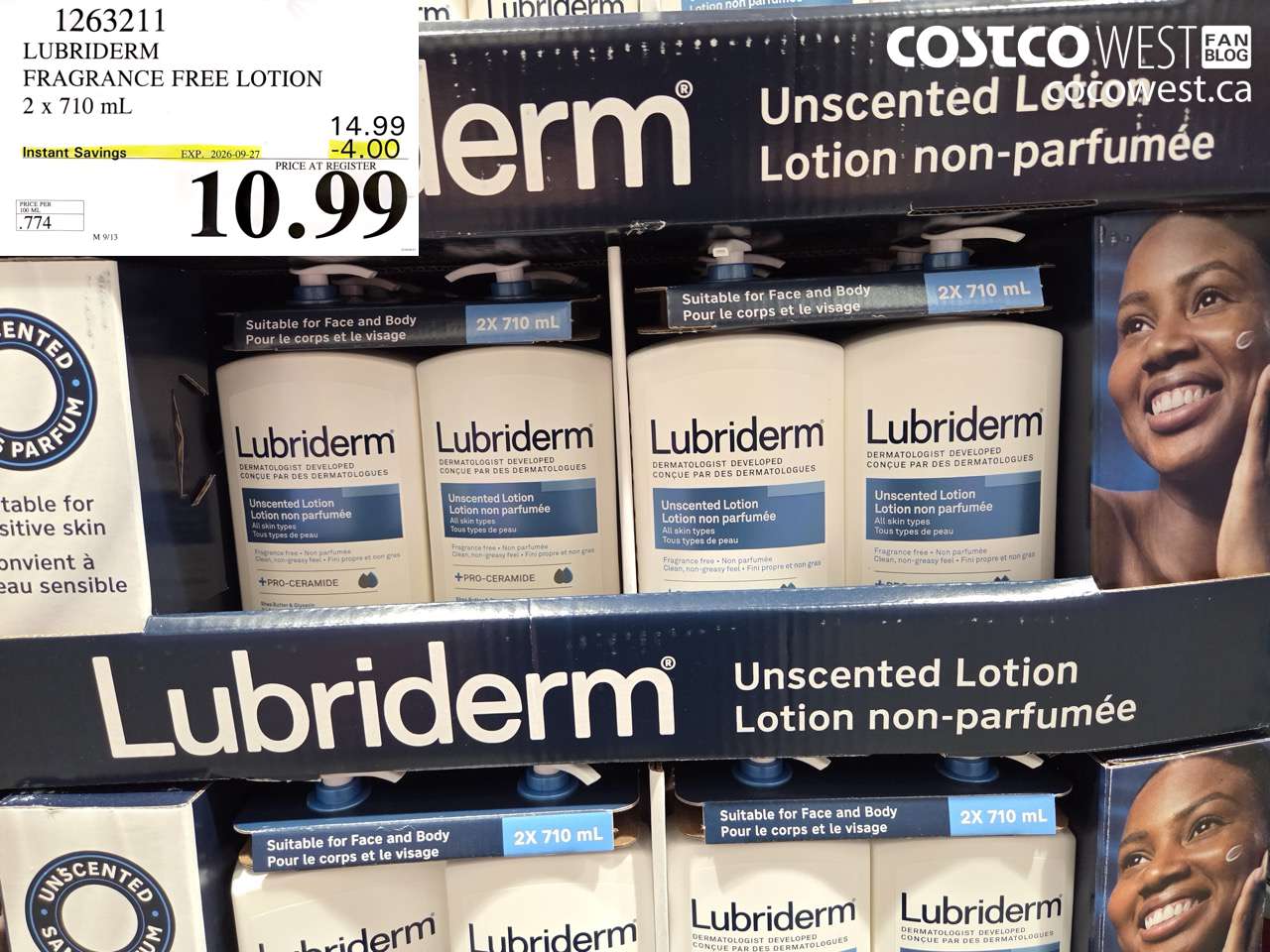 1263211 LUBRIDERM FRAGRANCE FREE LOTION 2 X 710 ML ($4.00 INSTANT SAVINGS EXPIRES ON 2026-09-27) $10.99
