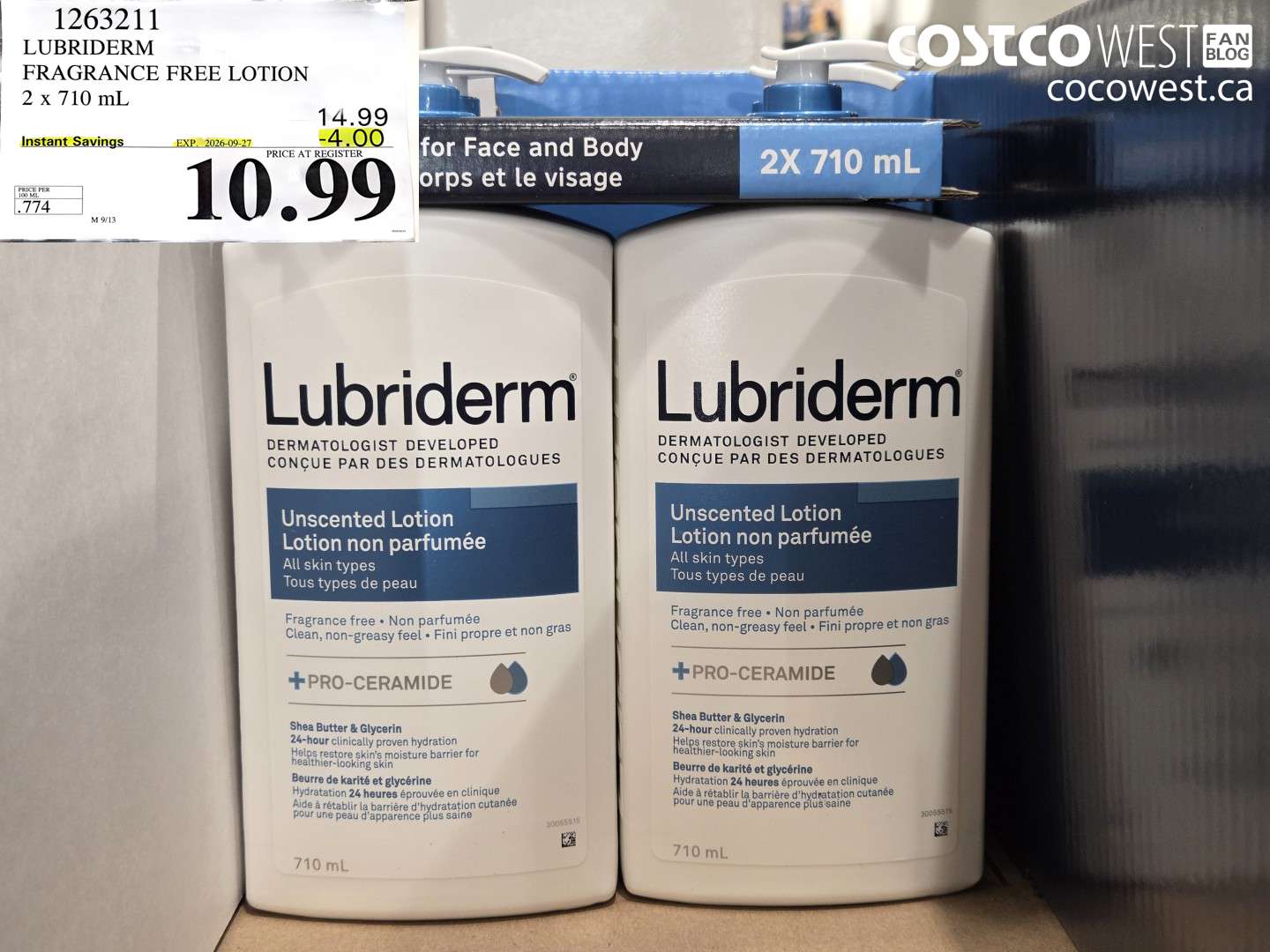 1263211 LUBRIDERM FRAGRANCE FREE LOTION 2 X 710 ML ($4.00 INSTANT SAVINGS EXPIRES ON 2026-09-27) $10.99