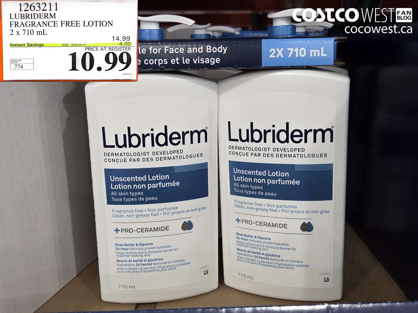 1263211 LUBRIDERM FRAGRANCE FREE LOTION 2 X 710 ML ($4.00 INSTANT SAVINGS EXPIRES ON 2026-09-27) $10.99