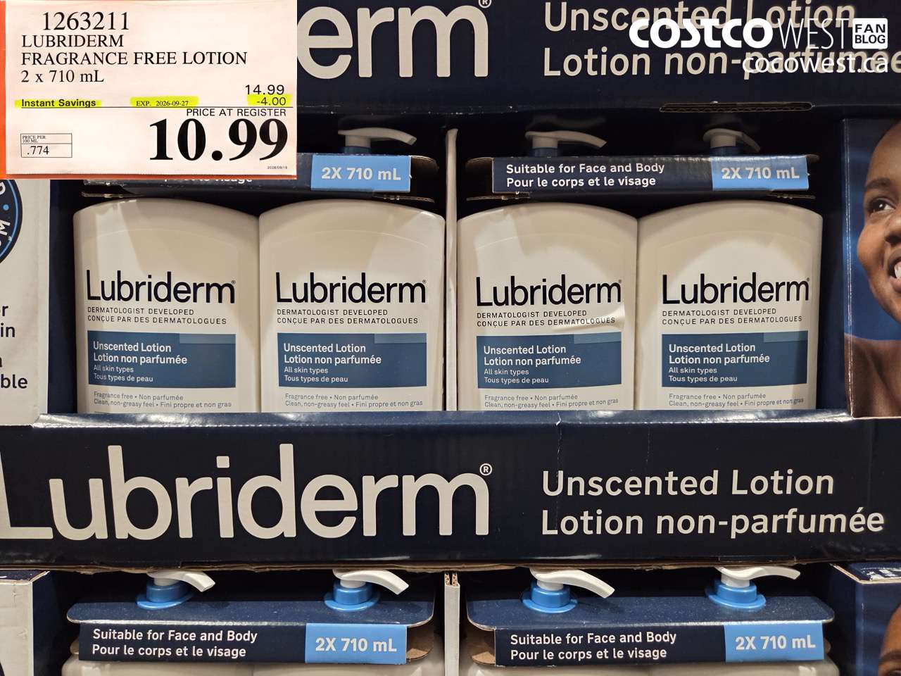 1263211 LUBRIDERM FRAGRANCE FREE LOTION 2 X 710 ML ($4.00 INSTANT SAVINGS EXPIRES ON 2026-09-27) $10.99