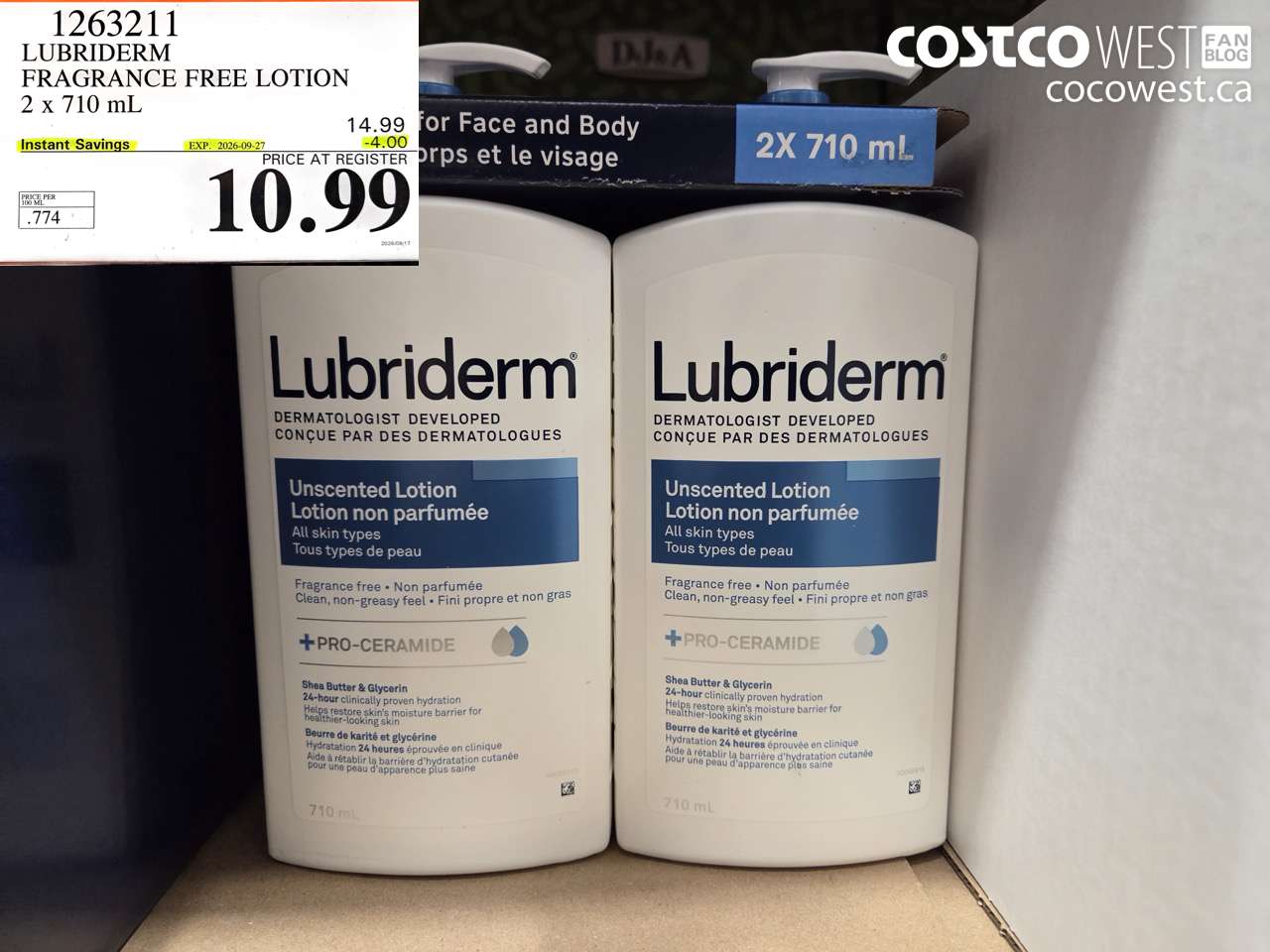 1263211 LUBRIDERM FRAGRANCE FREE LOTION 2 X 710 ML ($4.00 INSTANT SAVINGS EXPIRES ON 2026-09-27) $10.99