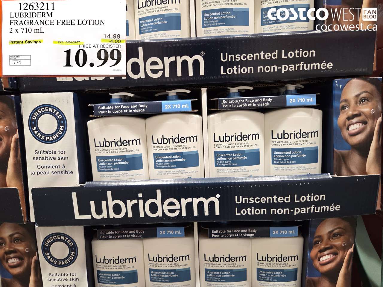 1263211 LUBRIDERM FRAGRANCE FREE LOTION 2 X 710 ML ($4.00 INSTANT SAVINGS EXPIRES ON 2026-09-27) $10.99
