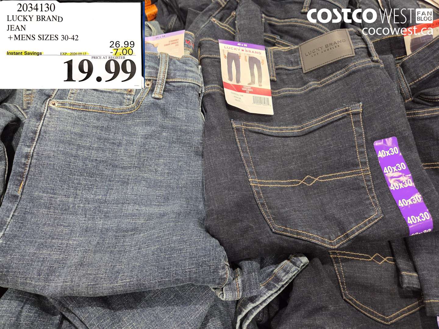2034130 LUCKY BRAND JEAN MENS SIZES 30-42 ($7.00 INSTANT SAVINGS EXPIRES ON 2026-09-13) $19.99