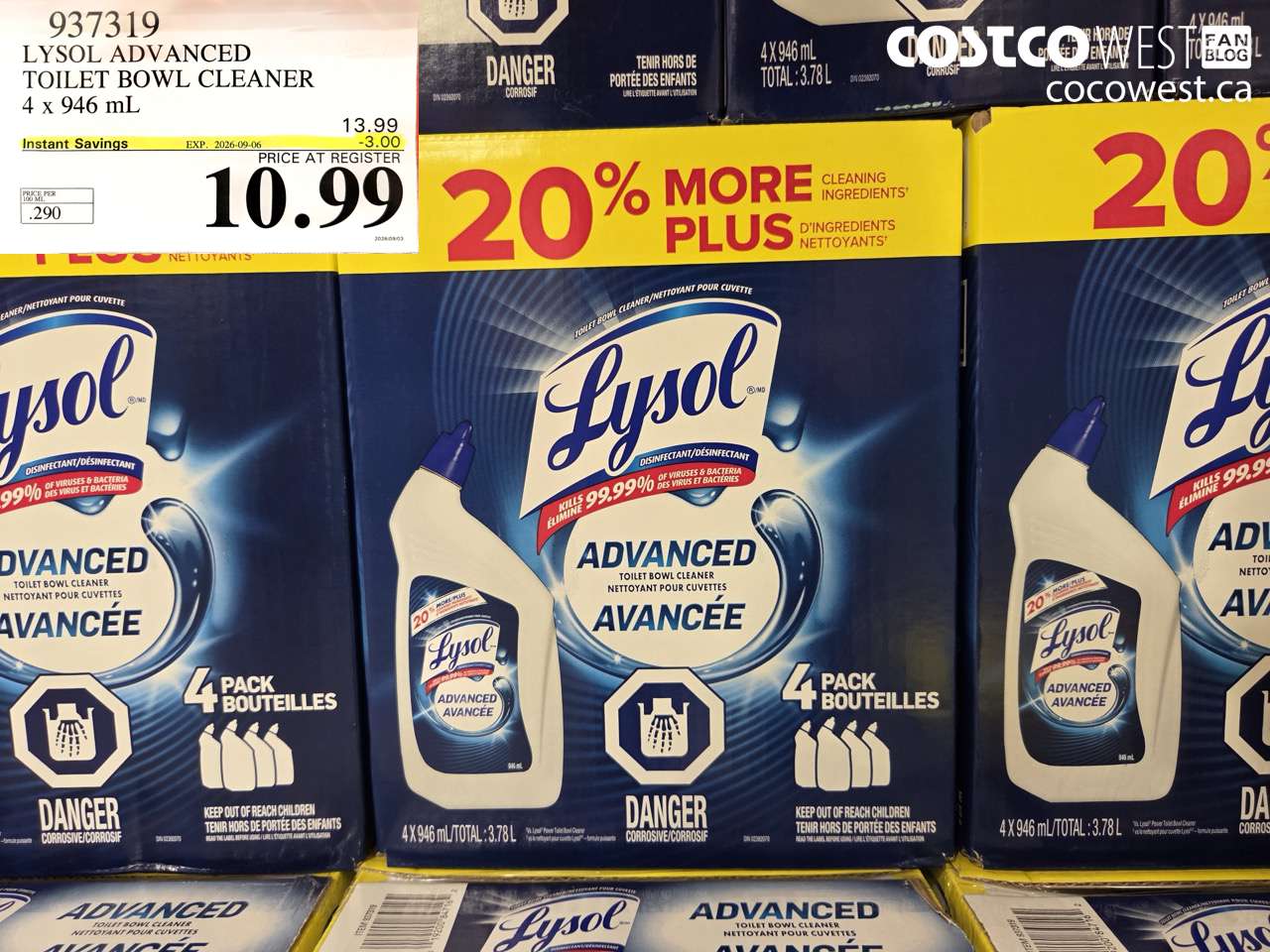 937319 LYSOL ADVANCED TOILET BOWL CLEANER 4 X 946 ML ($3.00 INSTANT SAVINGS EXPIRES ON 2026-09-06) $10.99