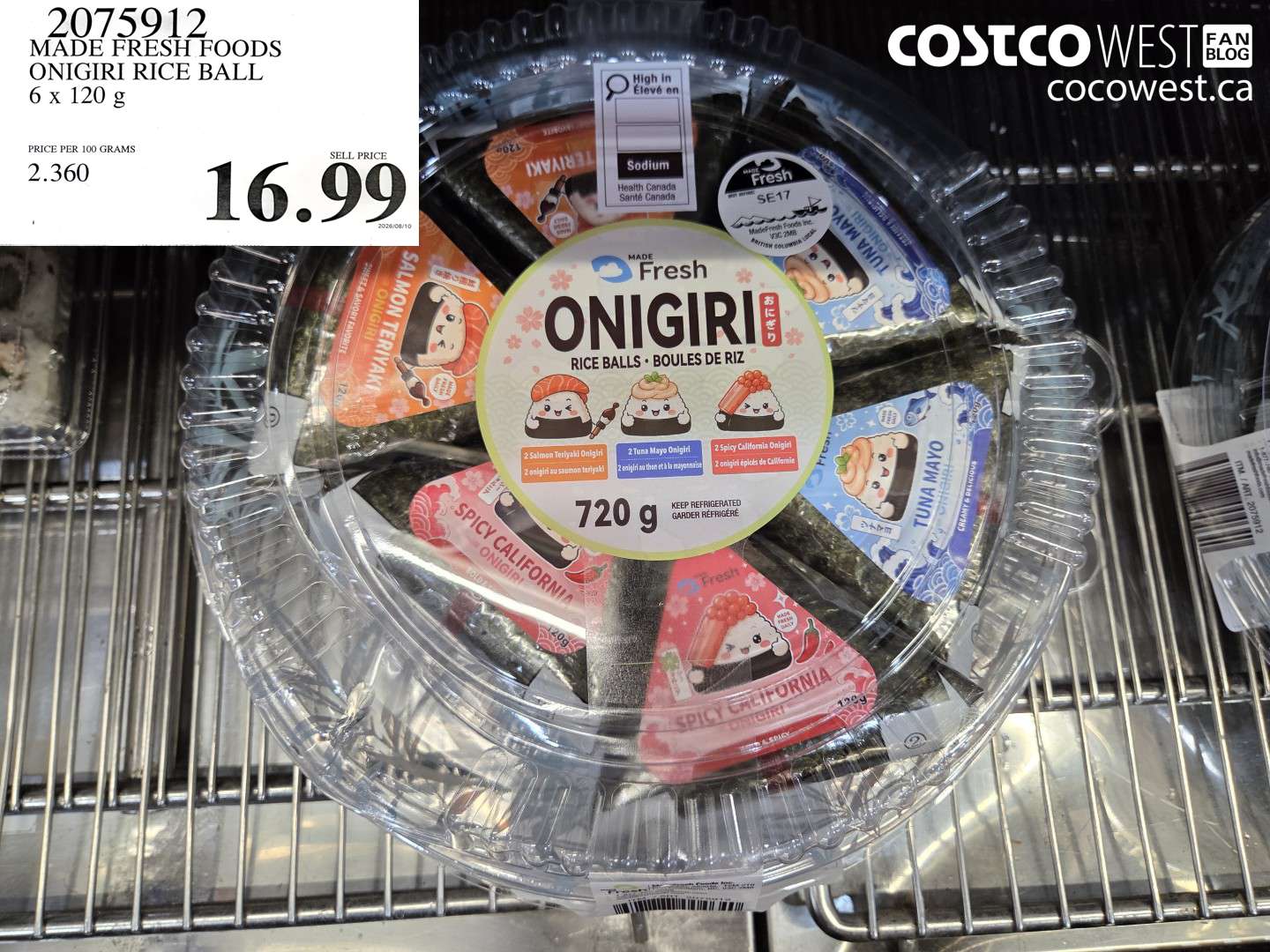 2075912 MADE FRESH FOODS ONIGIRI RICE BALL 6 X 120 G $16.99