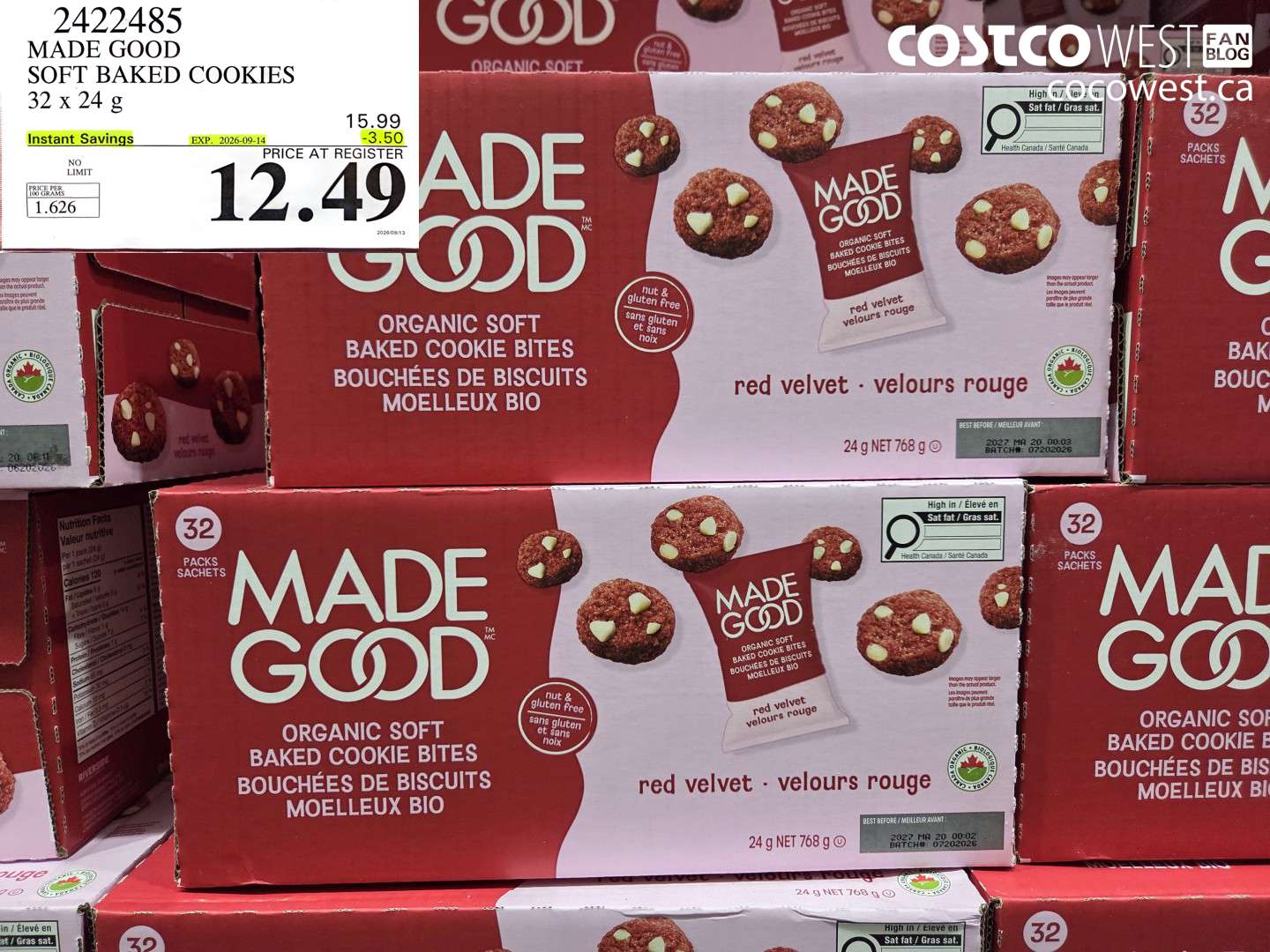2422485 MADE GOOD SOFT BAKED COOKIES 32 X 24 G ($3.50 INSTANT SAVINGS EXPIRES ON 2026-09-14) $12.49