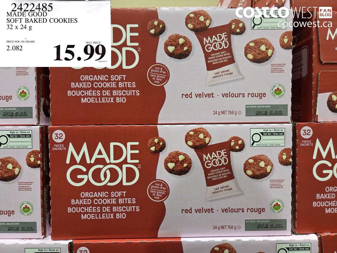 2422485 MADE GOOD SOFT BAKED COOKIES 32 X 24 G $15.99