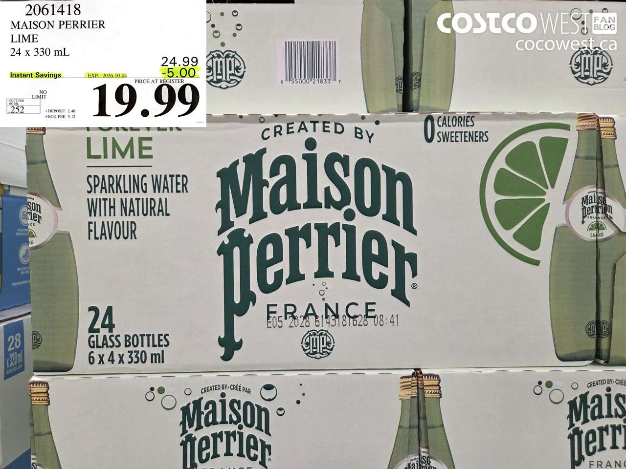 2061418 MAISON PERRIER LIME 24 X 330 ML ($5.00 INSTANT SAVINGS EXPIRES ON 2026-10-04) $19.99