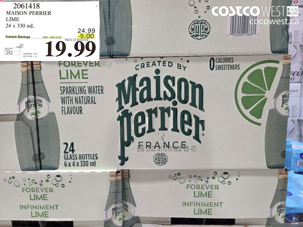 2061418 MAISON PERRIER LIME 24 X 330 ML ($5.00 INSTANT SAVINGS EXPIRES ON 2026-10-04) $19.99