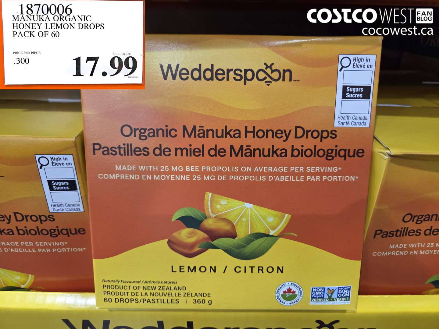 1870006 MANUKA ORGANIC HONEY LEMON DROPS PACK OF 60 $17.99
