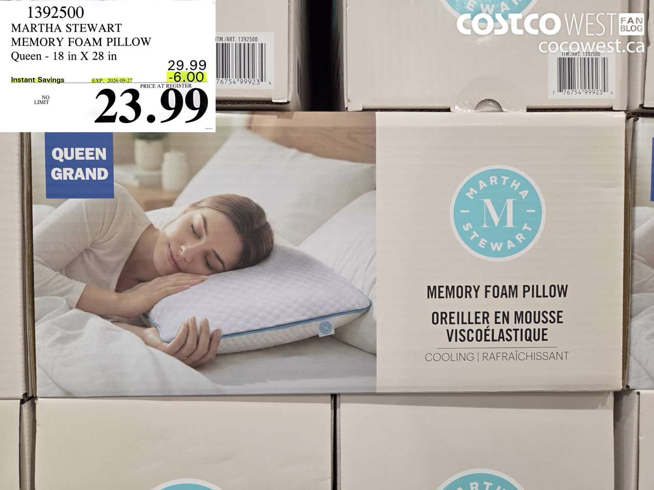 1392500 MARTHA STEWART MEMORY FOAM PILLOW QUEEN 18 IN X 28 IN ($6.00 INSTANT SAVINGS EXPIRES ON 2026-09-27) $23.99